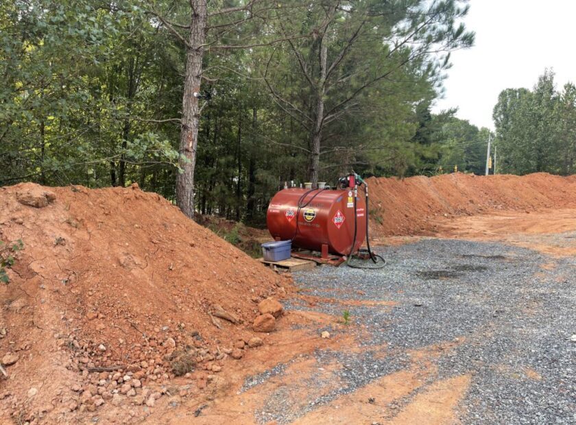 tank on dirt lot